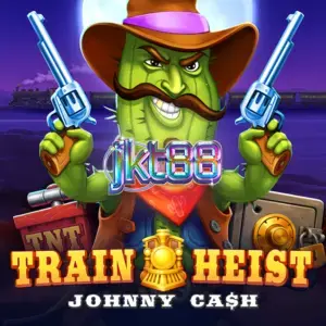 Tampilan visual slot Train Heist Johnny Cash dengan latar belakang kereta api dan tema koboi.